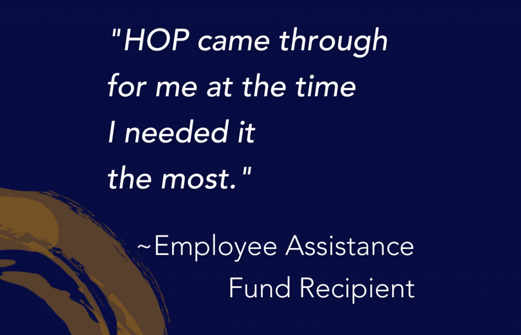 A quote reading, "HOP came through for me at the time I needed it most."